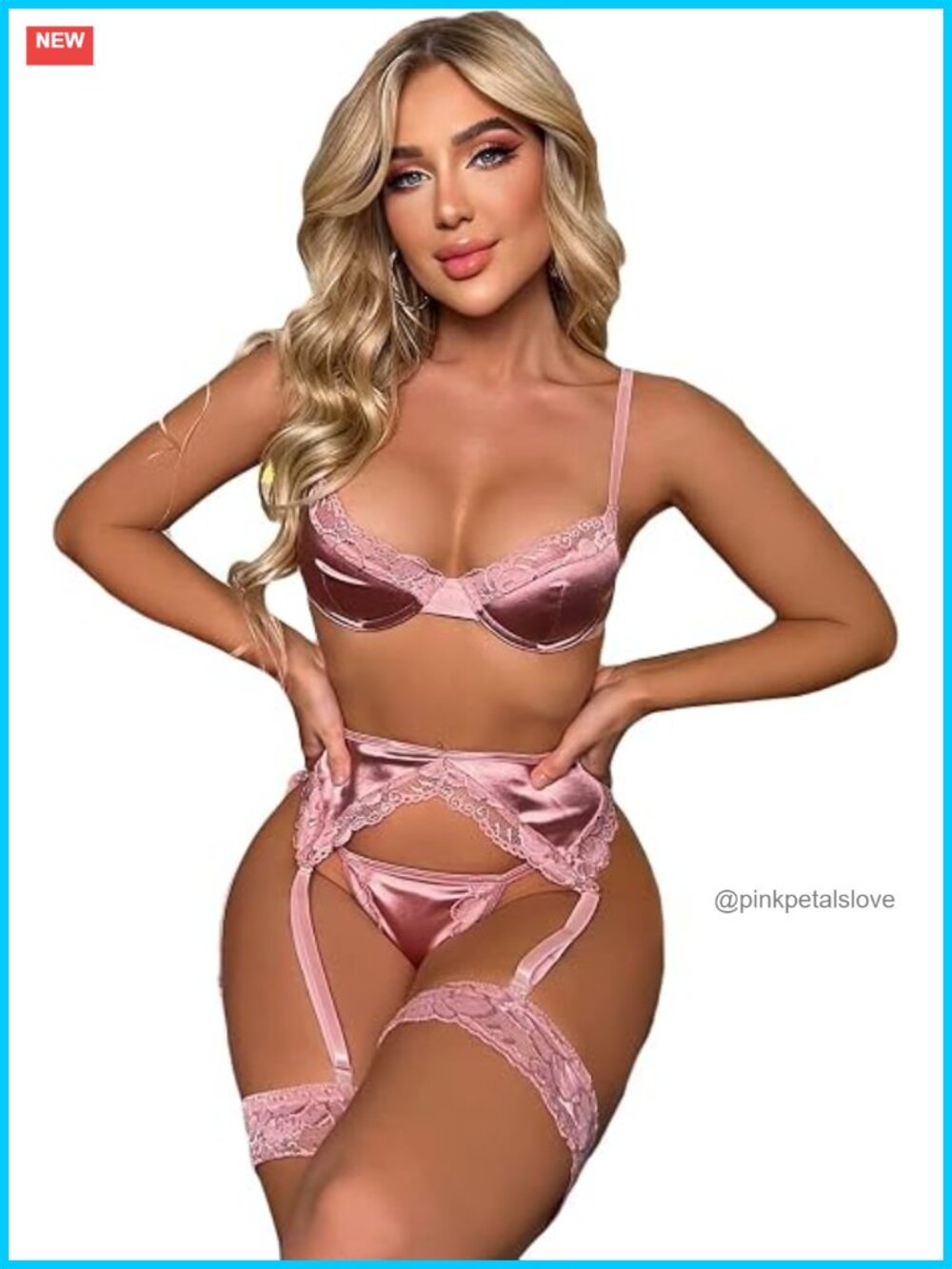Contrast Floral Lace Garter Lingerie Set 4 Piece Sexy Exotic